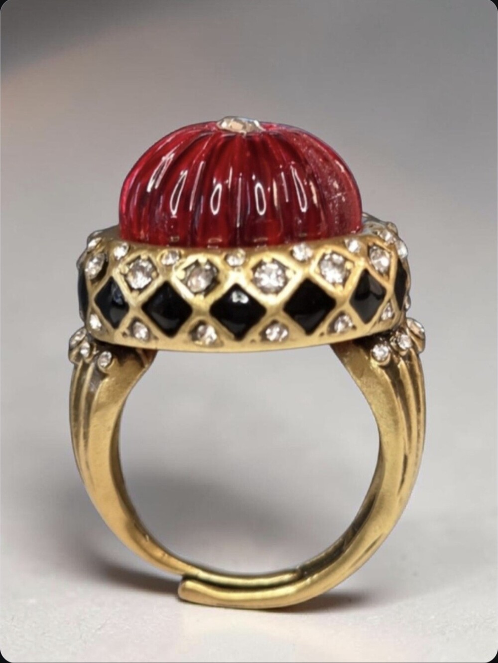 18k Gold Plated Chunky Melonball Cabochon Royal Queens Statement Ring